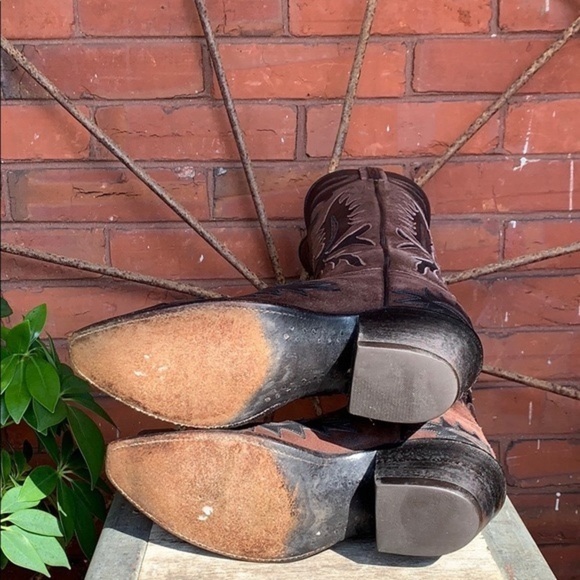 LUCCHESE Classics Handmade Vintage Tall Black Brown Leather Western Cowboy Boots - Picture 9 of 12